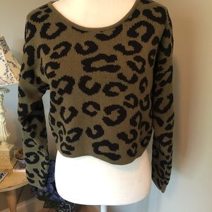 Kensie brand olive green and black leopard print sweater